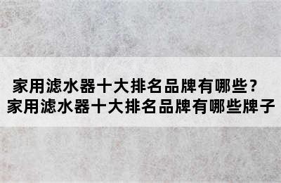 家用滤水器十大排名品牌有哪些？ 家用滤水器十大排名品牌有哪些牌子